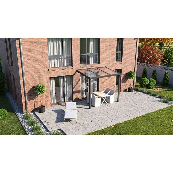 Thyssenkrupp Terrassenüberdachung Trend (L x T: 300 x 200 cm, Polycarbonat, Anthrazitgrau, Transparent)