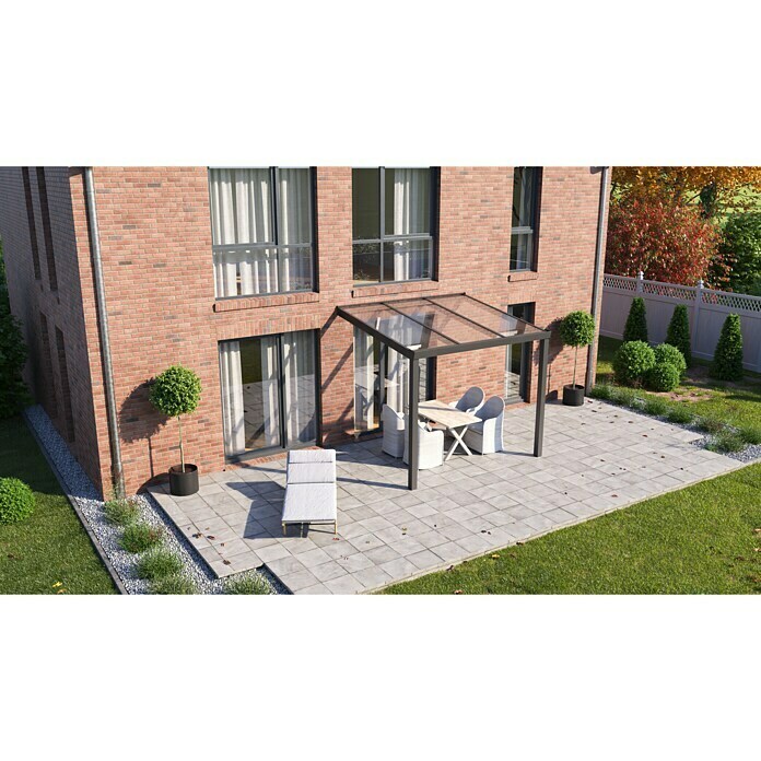 Thyssenkrupp Terrassenüberdachung Trend (L x T: 300 x 250 cm, Polycarbonat, Anthrazitgrau, Transparent)