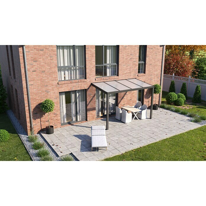 Thyssenkrupp Terrassenüberdachung Trend (L x T: 400 x 200 cm, Polycarbonat, Anthrazitgrau, Opal)