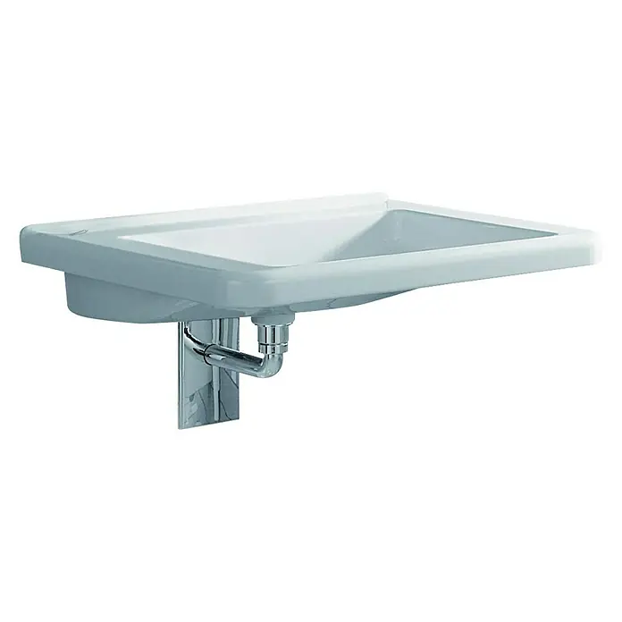 Geberit Renova Comfort Waschtisch - 65 x 55 cm, Ohne Spezialglasur, Hahnloch: Ohne, Ohne Überlauf, Weiß - Ein elegantes, wandmontiertes Waschbecken mit Chromarmaturen, ideal für moderne Badezimmer.