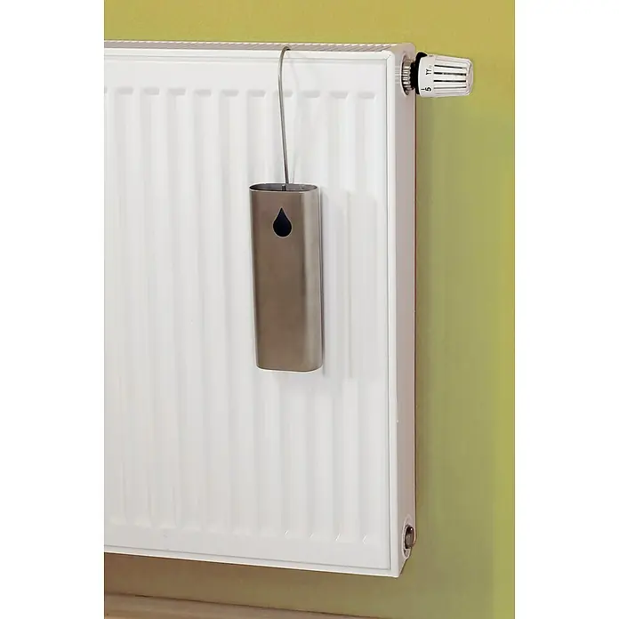 Lienbacher Heizkörperverdunster 2er-Set - 2 Stk., Silber, Edelstahl - Ein Heizkörper mit Thermostat und einem Luftbefeuchter, der an der Heizung hängt, um die Luftfeuchtigkeit zu erhöhen.