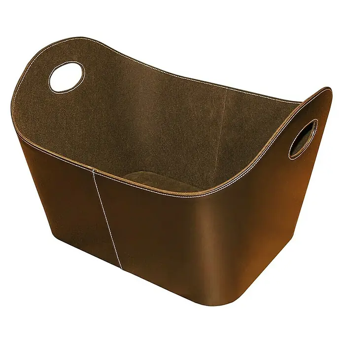Lienbacher Allzweck-Korb - L x B x H: 55 x 40 x 35 cm, Kunstleder, Braun - Stilvoller, brauner Lederkorb mit weißen Ziernähten und praktischen Griffen. Ideal zur Aufbewahrung im Wohnbereich.