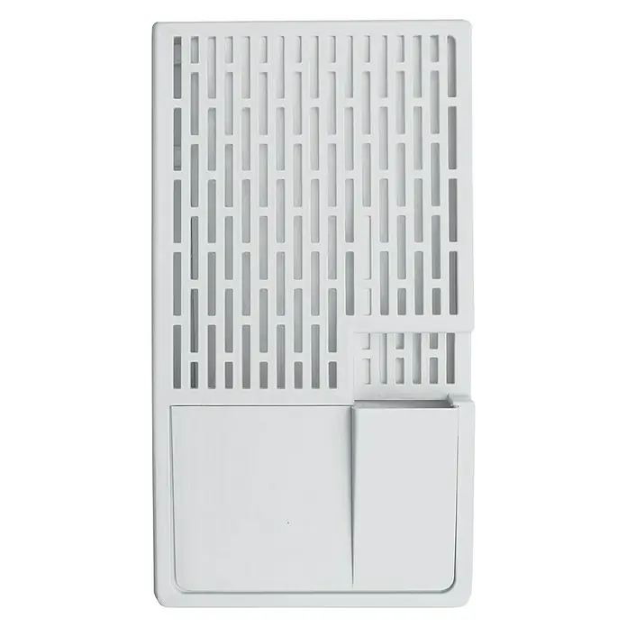 Lienbacher Kunststoff-Luftbefeuchter 21.00.411.0 - 17 x 31,5 cm, Weiß - Nahaufnahme eines weißen Wandorganizers aus Kunststoff mit Schublade und Ablagefächern, ideal zur Aufbewahrung von Stiften und Notizen.