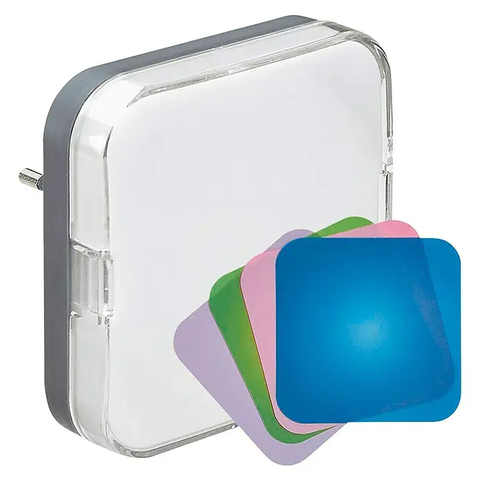 Legrand Luz de noche LED con sensor crepuscular - 0,4 W, Blanco, L x An x Al: 8,5 x 8,5 x 4,5 cm - Luz nocturna cuadrada enchufable con diferentes filtros de color para una iluminación agradable y personalizada.