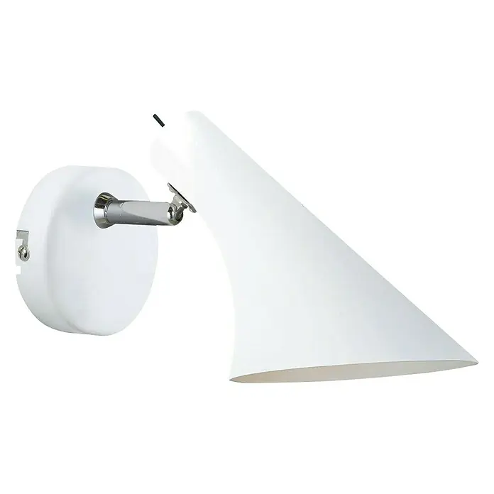Nordlux Vanila Aplique de pared - 40 W, L x An x Al: 14,5 x 14,5 x 17 cm, Blanco, E14 - Primer plano de una lámpara de pared blanca moderna con detalles cromados, que muestra un diseño elegante y minimalista.