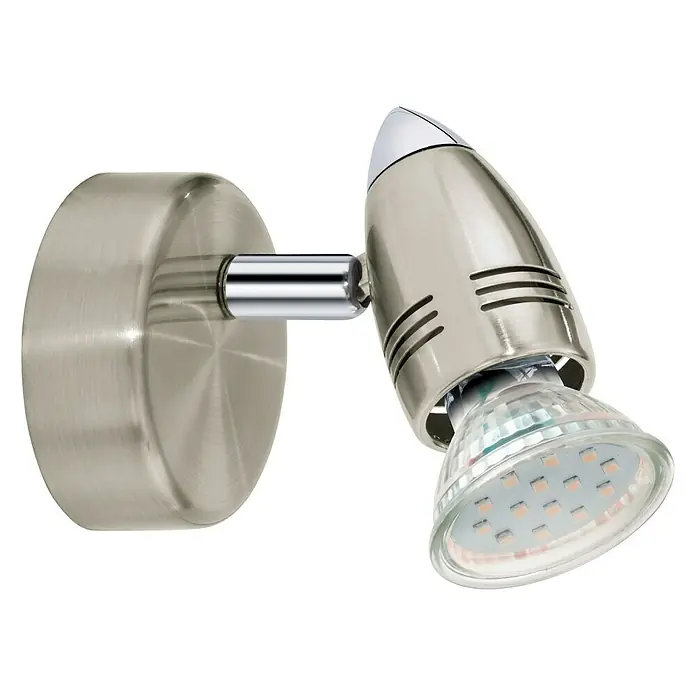 Eglo LED-Deckenstrahler MAGNUM-LED - 3 W, Nickel-matt/Chrom, 1 Stk. - Nahaufnahme einer Wandleuchte mit LED-Spot in gebürstetem Nickel, ideal für moderne Innenräume.