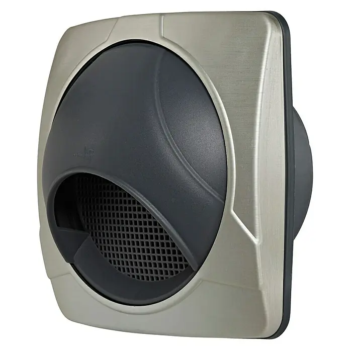 OptimAIRo Ablufthaube R-100 G - Durchmesser Anschlussstutzen: 100 mm, Magnetische Rückstauklappe, Anthrazit/Bronze - Ein grau-schwarzer Ventilatorkopf, der sich perfekt für die Wandmontage in jedem Raum eignet.