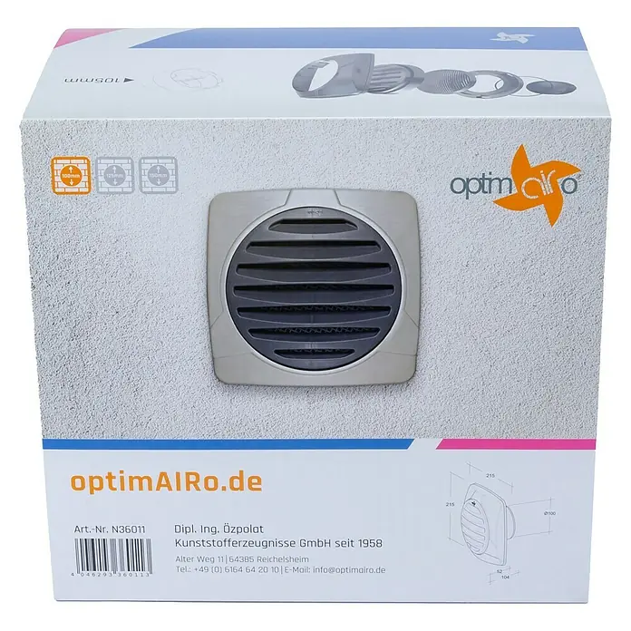 OptimAIRo Außengitter R-100 S - Durchmesser Anschlussstutzen: 100 mm, Magnetische Rückstauklappe, Anthrazit/Bronze - Rückansicht