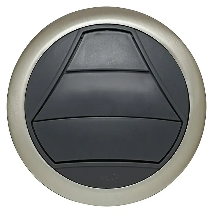 OptimAIRo Jalousieklappe C-100 F - Durchmesser Anschlussstutzen: 100 mm, Magnetische Rückstauklappe, Anthrazit/Bronze - Runde, silberfarbene Deckenlüftung mit schwarzem, pyramidenförmigem Einsatz zur optimalen Luftverteilung.
