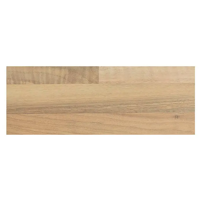 Maderas Daganzo Canto para encimera Blister - Nogal, 650 x 32 mm - Primer plano de un tablero de madera. La veta es claramente visible y da a la madera un aspecto natural. Ideal para la construcción de muebles.