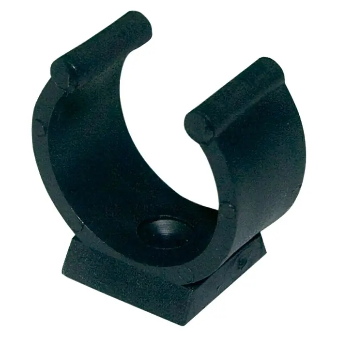 Maderas Daganzo Set de abrazaderas - 2 ud. - Abrazadera de tubo de plástico negro con base de montaje y recorte para tornillos.