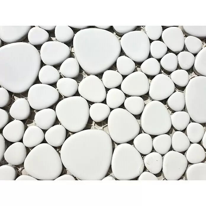 Mosaikfliese Kiesel Uni XKM 100N - 27,5 x 27,5 cm, Weiß, Glänzend - Detailaufnahme