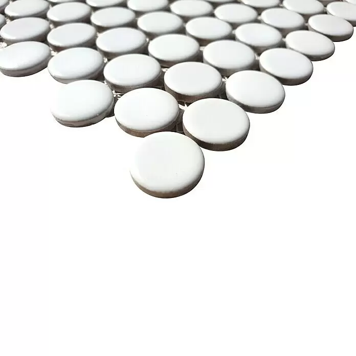 Mosaikfliese Knopf Uni 100N - 30,5 x 32 cm, Weiß, Glänzend - Detailaufnahme
