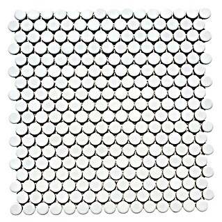 Mosaikfliese Knopf Uni 100N (30,5 x 32 cm, Weiß, Glänzend)