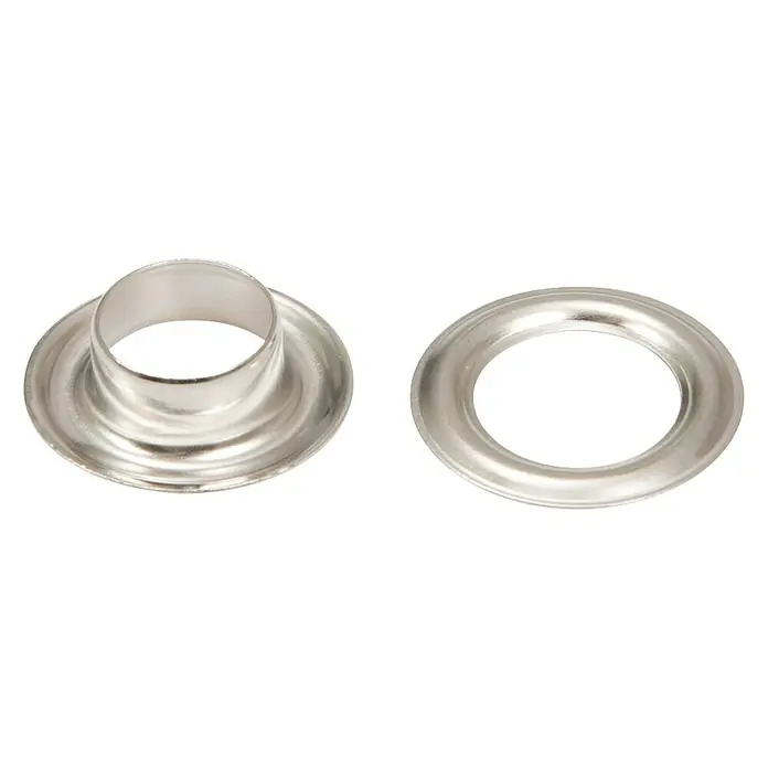 Stabilit Öse - Durchmesser: 10 mm, Vernickelt, 15 Stk. - Zwei silberfarbene Ösen zum Verstärken von Löchern in Stoffen oder Leder für eine längere Haltbarkeit.