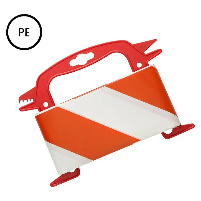 Stabilit Absperrband - L x B: 50 m x 80 mm, Rot/Weiß - Warnband mit rot-weißen Streifen und praktischem Handgriff zur einfachen Absperrung von Gefahrenbereichen. Ein unverzichtbares Sicherheitsutensil.