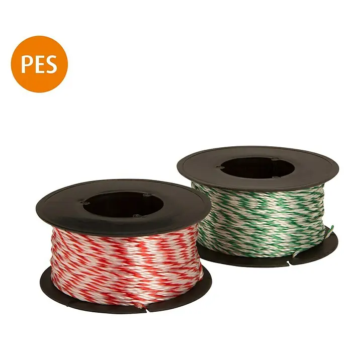 Stabilit Ovillo de cordel - Ø x L: 1,3 mm x 40 m, Otros, Rojo/Blanco - Dos bobinas de cordón PES en rojo-blanco y verde-blanco, ideales para manualidades y embalaje.