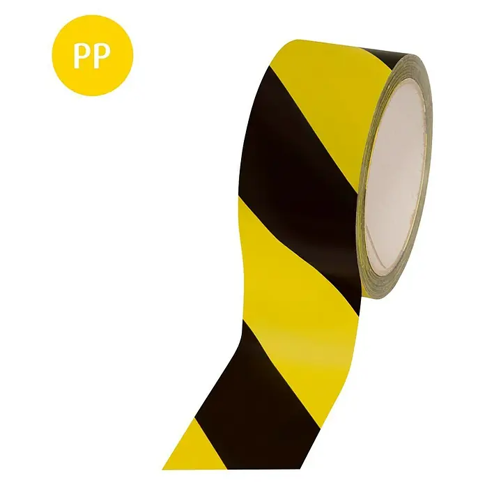 Stabilit Cinta de bloqueo - An x L: 50 mm x 66 m, Amarillo/Negro - Cinta de peligro amarilla y negra, ideal para marcar zonas de peligro y aumentar la seguridad.