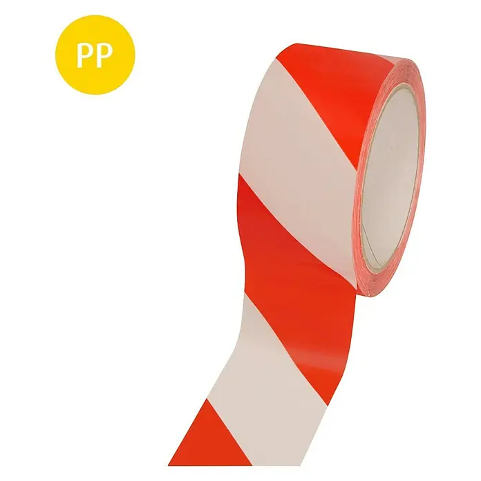 Stabilit Cinta de bloqueo - An x L: 50 mm x 66 m, Rojo/Blanco - Rollo de cinta de peligro a rayas rojas y blancas. Esta cinta llamativa se utiliza para marcar áreas de peligro y es una herramienta de seguridad esencial.