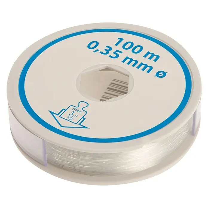 Stabilit Perlondraht - Ø x L: 0,35 mm x 100 m, Transparent - Spule mit transparenter Nylonschnur. Die Schnur ist 100 m lang und hat einen Durchmesser von 0,35 mm, ideal für Bastelarbeiten.