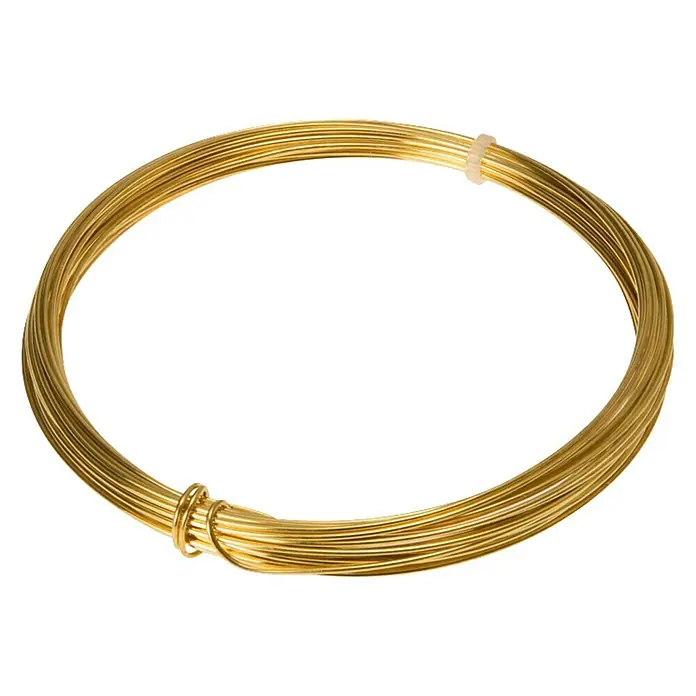 Stabilit Draht - Ø x L: 1 mm x 700 cm, Messing - Golddrahtring für Schmuckherstellung. Der Ring besteht aus gewickeltem, glänzendem Golddraht und eignet sich ideal für kreative Projekte.