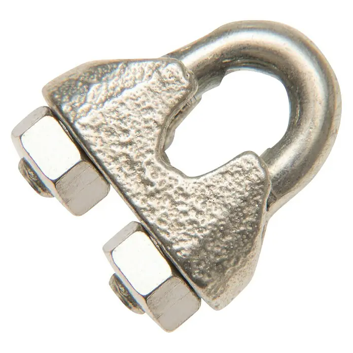 Conacord Seilklemme - Für Seildurchmesser: 13 mm, Stahl - Nahaufnahme einer Drahtseilklemme aus verzinktem Stahl mit U-förmigem Bolzen und zwei Sechskantmuttern.