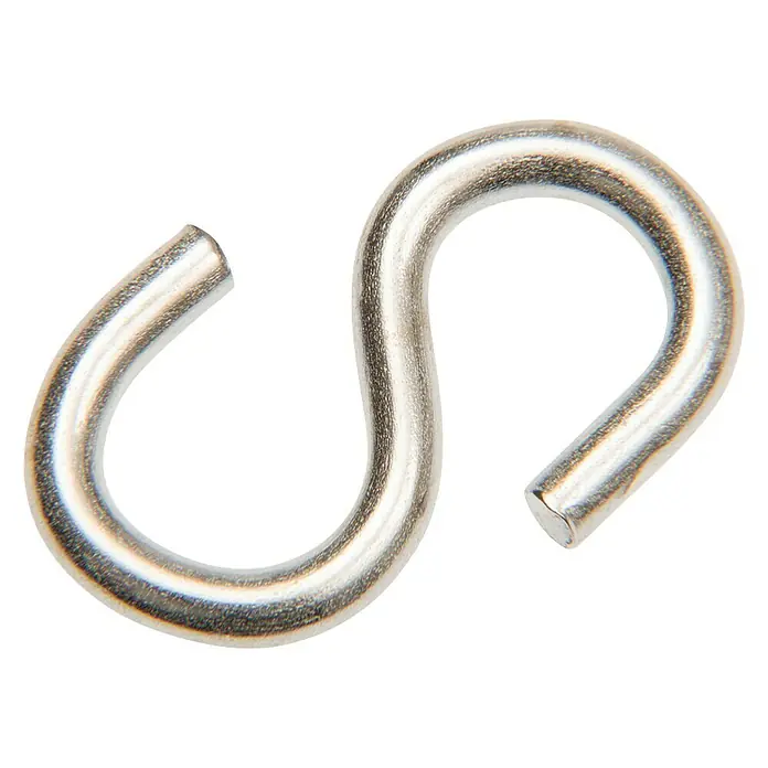 Gancho en S - Acero, Diámetro: 3 mm - Un solo gancho en forma de S plateado, típicamente usado para colgar objetos, sobre un fondo blanco.
