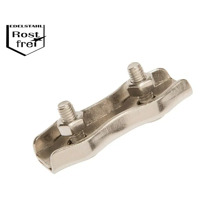 Conacord Duplex-Klemme - Für Seildurchmesser: 4 mm, Edelstahl - Edelstahl Erdungsklemme mit Schrauben und Muttern für sichere und rostfreie Erdungssysteme.