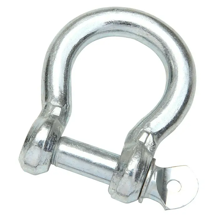 Conacord Grillete - Diámetro: 10 mm, Carga soportada: 300 kg, Acero, Zincado - Primer plano de un grillete de color plateado con cierre de rosca. El accesorio robusto es ideal para diversas aplicaciones de elevación y fijación.