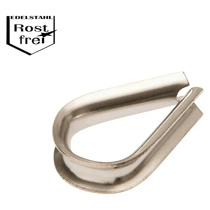 Conacord Kausche - Für Seildurchmesser: 4 mm, Edelstahl - Nahaufnahme eines rostfreien Edelstahl-Kausche für Seile, ideal für den Einsatz in maritimen Umgebungen und zur Sicherung von Seilverbindungen.
