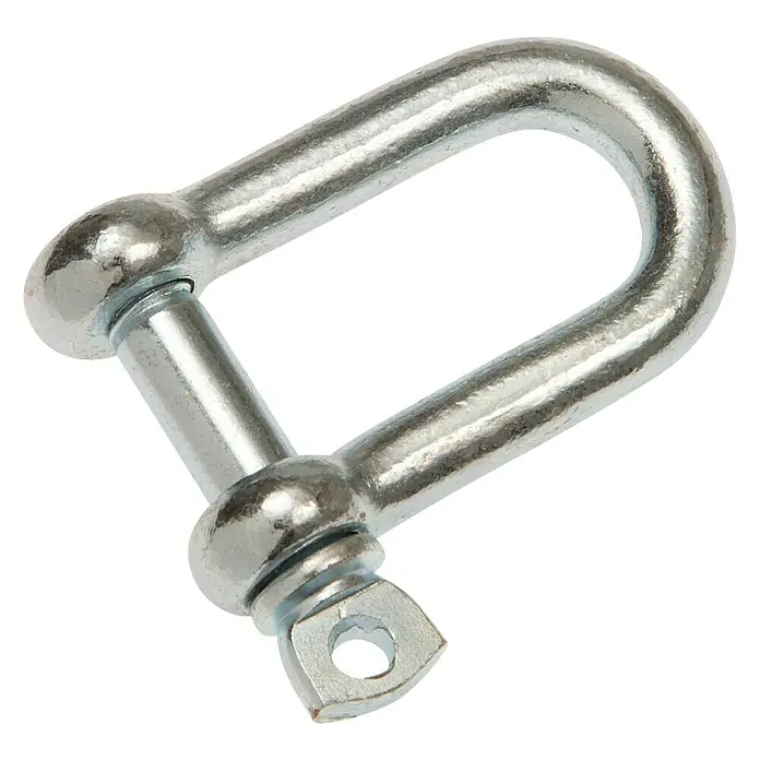 Schäkel - Ø x L: 5 x 30 mm, Stahl, Belastbarkeit: 80 kg - Nahaufnahme eines D-Bügels mit Schraubbolzen, ein robustes Verbindungselement für verschiedene Anwendungen.