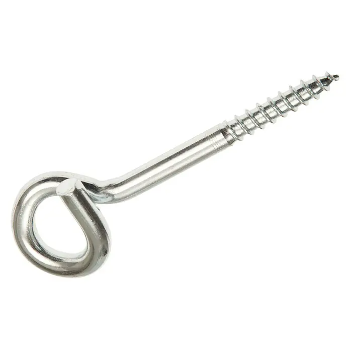Conacord Hembrilla abierta - Acero, Carga soportada: 150 kg - Imagen de un tornillo de ojo de acero inoxidable. Ideal para colgar objetos ligeros. Adecuado para superficies de madera, fácil instalación.