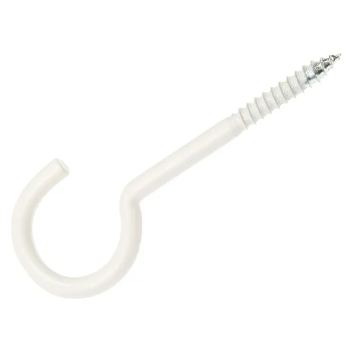 Conacord Escarpia roscada - Largo: 100 mm, Acero, Blanco - Primer plano de un gancho de rosca blanco, ideal para colgar artículos ligeros en interiores.