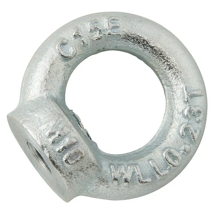 Conacord Tuerca con anilla hembra - Ø x L: 6 x 37 mm, Acero, M 6 - Primer plano de un cáncamo galvanizado, un elemento de fijación para aplicaciones de elevación y tracción, que ofrece seguridad y durabilidad.