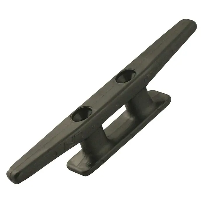 Conacord Belegklampe - Länge: 100 mm, Kunststoff - Eine schwarze Bootsklampe aus Kunststoff mit zwei Löchern zur Befestigung. Ideal für Anlegemanöver und zur Sicherung von Leinen.