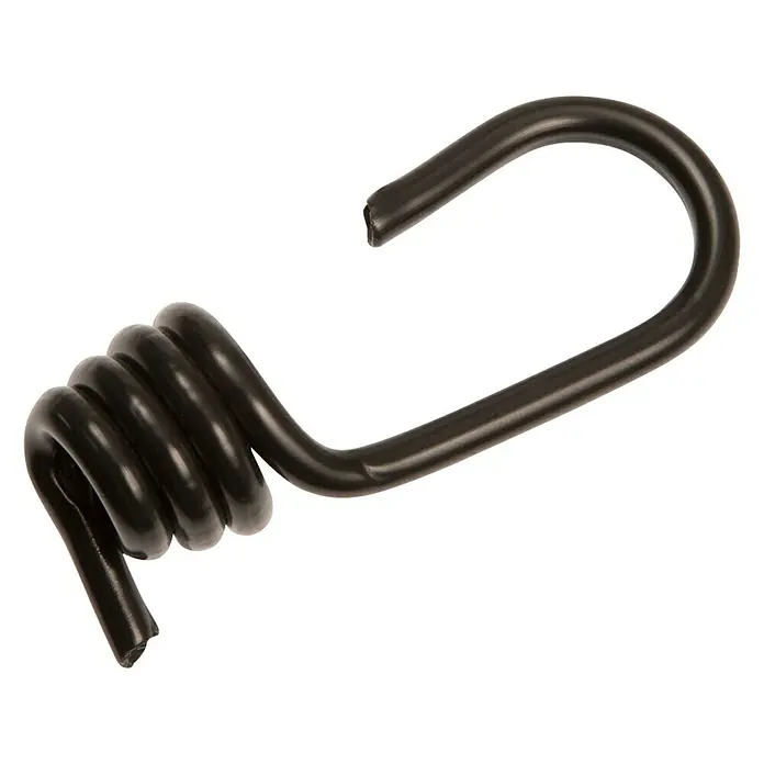 Conacord Spiralhaken - Für Seildurchmesser: 6 mm - Nahaufnahme eines schwarzen Gepäckspanners mit Haken, ideal zum Sichern von Gegenständen beim Transport.