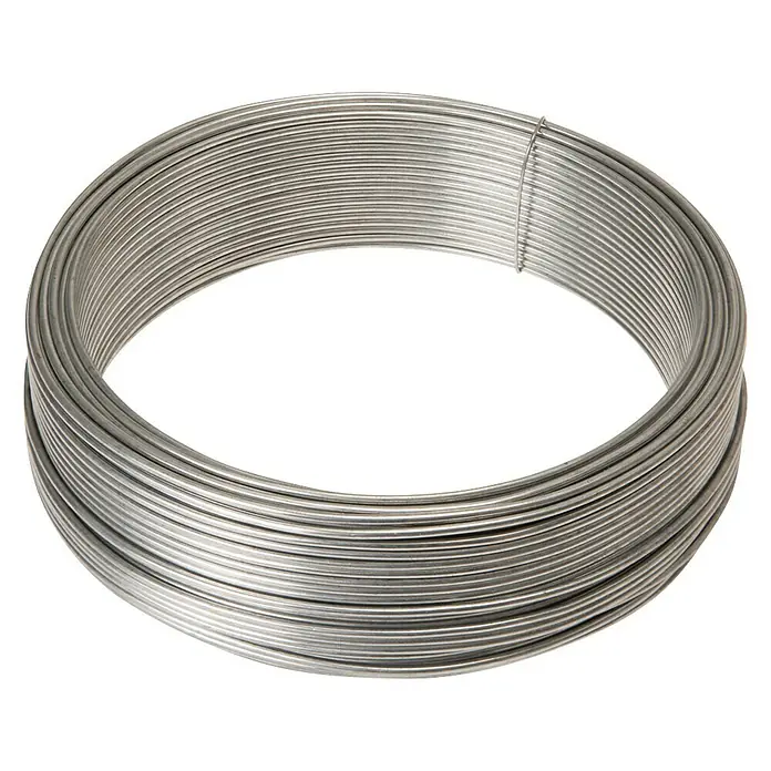 Draht - Durchmesser: 3,8 mm, Länge: 2.500 cm, Verzinkt, Metall - Ein Ring aus dünnem, silberfarbenem Metalldraht, der zu einer Spule aufgewickelt ist, und für Handwerk oder Basteln verwendet werden kann.