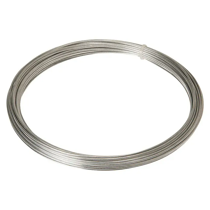 Draht - Durchmesser: 1,8 mm, Länge: 1.000 cm, Verzinkt, Metall - Das Bild zeigt einen Ring aus silberfarbenem Aluminiumdraht, der durch ein transparentes Band zusammengehalten wird. Ideal für Bastelprojekte und Schmuckherstellung.
