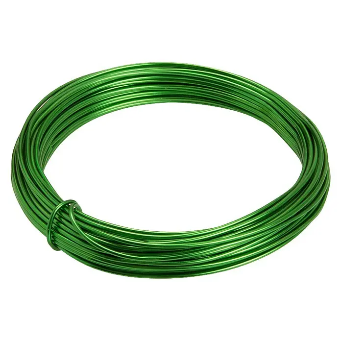Conacord Draht - Ø x L: 1,6 mm x 1.200 cm, Aluminium, Grün - Draufsicht auf einen grünen Drahtring, der sich für florale Dekorationen eignet und eine flexible Option zum Basteln bietet.