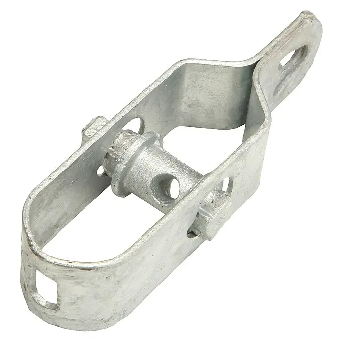 Conacord Drahtspanner - Länge: 100 mm, Silber - Nahaufnahme eines silberfarbenen Zaunspanners aus Metall mit einer auffälligen Öse und stabilen Konstruktion.