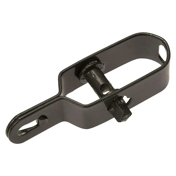 Conacord Drahtspanner - Länge: 100 mm, Anthrazit - Nahaufnahme eines schwarzen Drahtspanners zum Spannen von Zäunen, ideal für Landwirtschaft und Gartenbau.