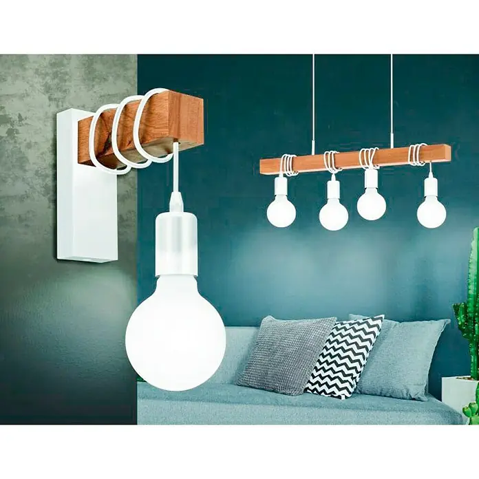 Eglo Townshend Lámpara colgante - 240 W, L x An x Al: 70 x 10,5 x 110 cm, Blanco, E27 - Lámpara de pared y colgante de madera y metal con bombillas que emiten un brillo cálido para crear un ambiente acogedor.
