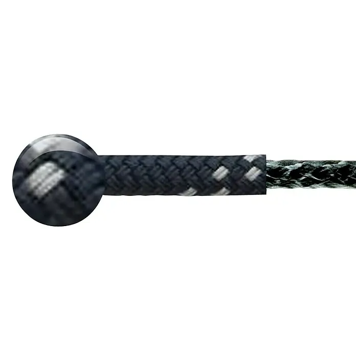 Robline Schot Meterware Globe 5000 MK2 - Durchmesser: 8 mm, Navy-Blau/Silber, Polyester - Detailaufnahme eines dunkelblauen Seils mit weißen Akzenten, das sich durch seine robuste Flechtstruktur auszeichnet.