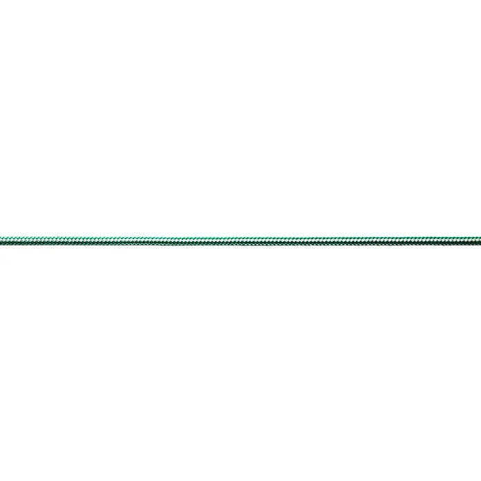 Robline Leine Meterware Dinghy Control - 3 mm, Weiß/Grün, Polyester - Nahaufnahme einer einzelnen, dünnen, horizontal verlaufenden grünen Kordel vor einem weißen Hintergrund. Ideal für Bastelarbeiten.