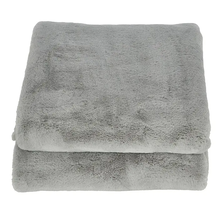 Decke Happy - Silber, 200 x 150 cm, 100 % Polyester - Abgebildete, flauschige, graue Kuscheldecke. Ideal für gemütliche Stunden auf der Couch oder als wärmende Zudecke im Bett.