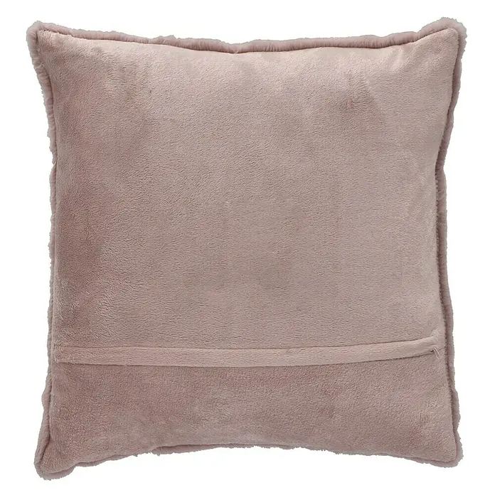 Kissen Happy - 48 x 48 cm, Puderrosa, Rechteckig - Nahaufnahme eines quadratischen, rosa Dekokissens mit weicher Textur, ideal für eine gemütliche und stilvolle Wohnraumgestaltung.