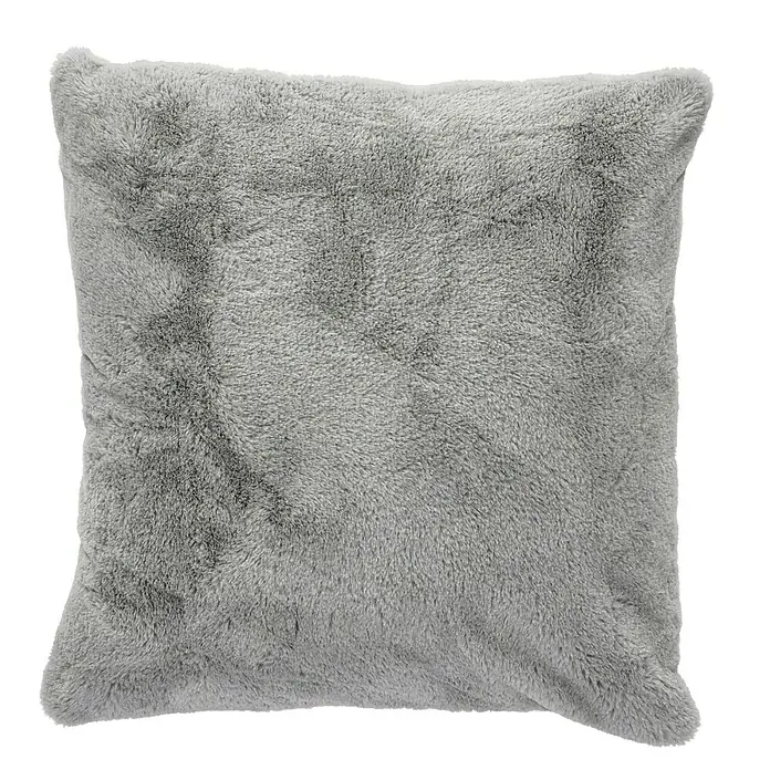 Kissen Happy - Silber, 48 x 48 cm, 100 % Polyester - Graues, quadratisches Kissen mit weicher, flauschiger Oberfläche. Ideal für Sofa, Bett oder Sessel, um Komfort und Wärme zu verleihen.