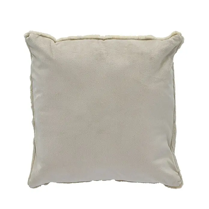 Kissen Happy - Beige, 48 x 48 cm, 100 % Polyester - Ein bequemes, quadratisches Kissen in einem neutralen Beigeton mit einer weichen, flauschigen Bordüre, ideal für Sofa oder Bett.