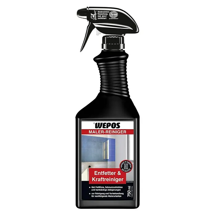 Wepos Maler-Reiniger Entfetter & Kraftreiniger - 750 ml, Sprühflasche - Sprühflasche Wepos Maler-Reiniger, ein Entfetter und Kraftreiniger für die Reinigung und Vorbehandlung von Oberflächen vor Malerarbeiten.