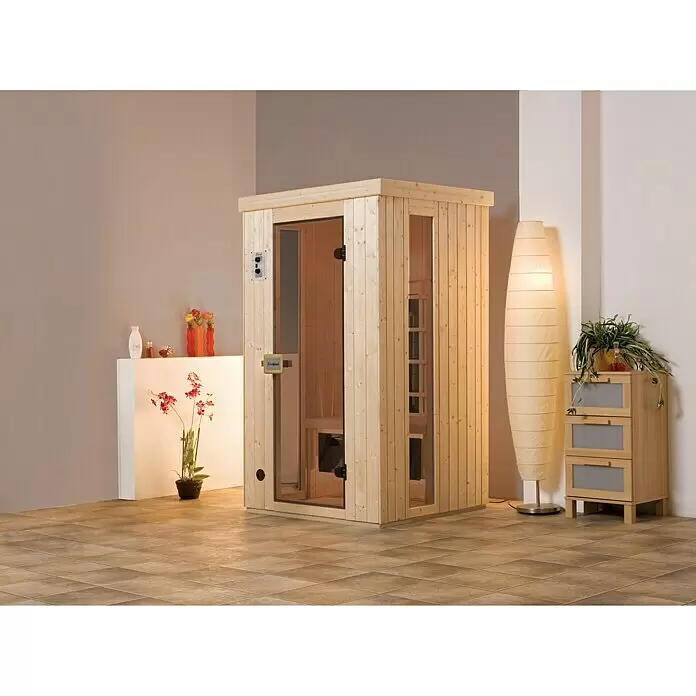Finnwood Infrarotkabine Svea Trend 1 by WEKA - 1.700 W, 4 Keramikstrahler, 99 x 108 x 190 cm - Stimmungsaufnahme